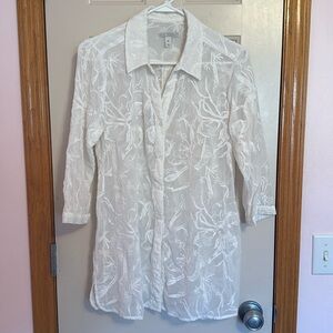 Dana Buchman White Embroidered Blouse